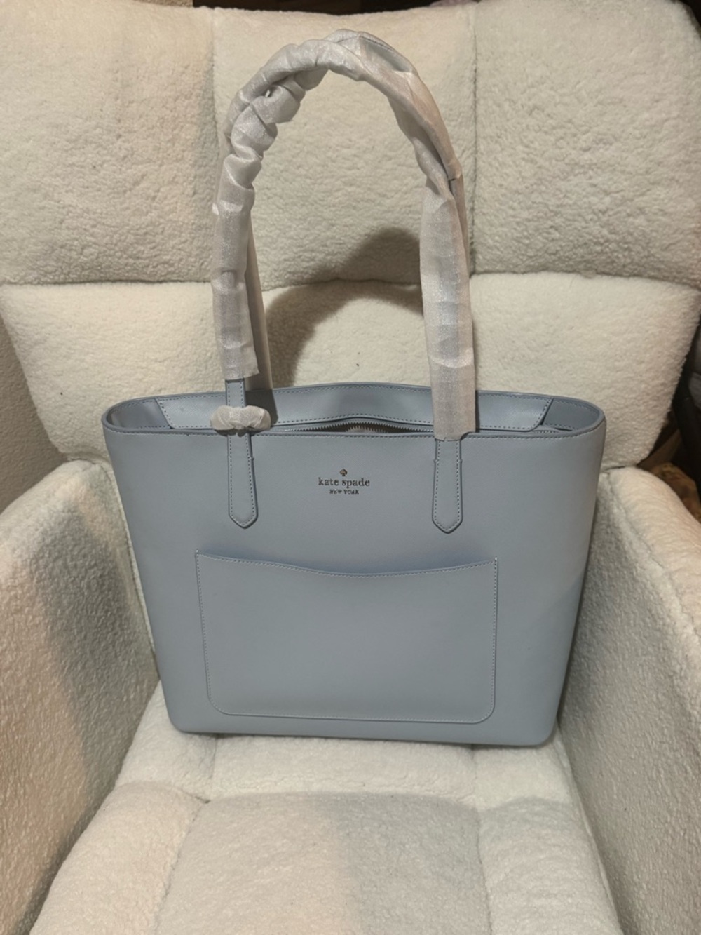 Kate Spade New York Staci Tote and Wristlet 3 Piece Set Crisp Sky Leather NWT